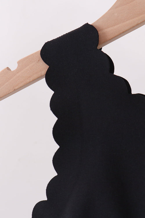 Black Scalloped Yoga Skorts Set