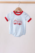 Blue Fire Engine Stripe Embroidered Bubble