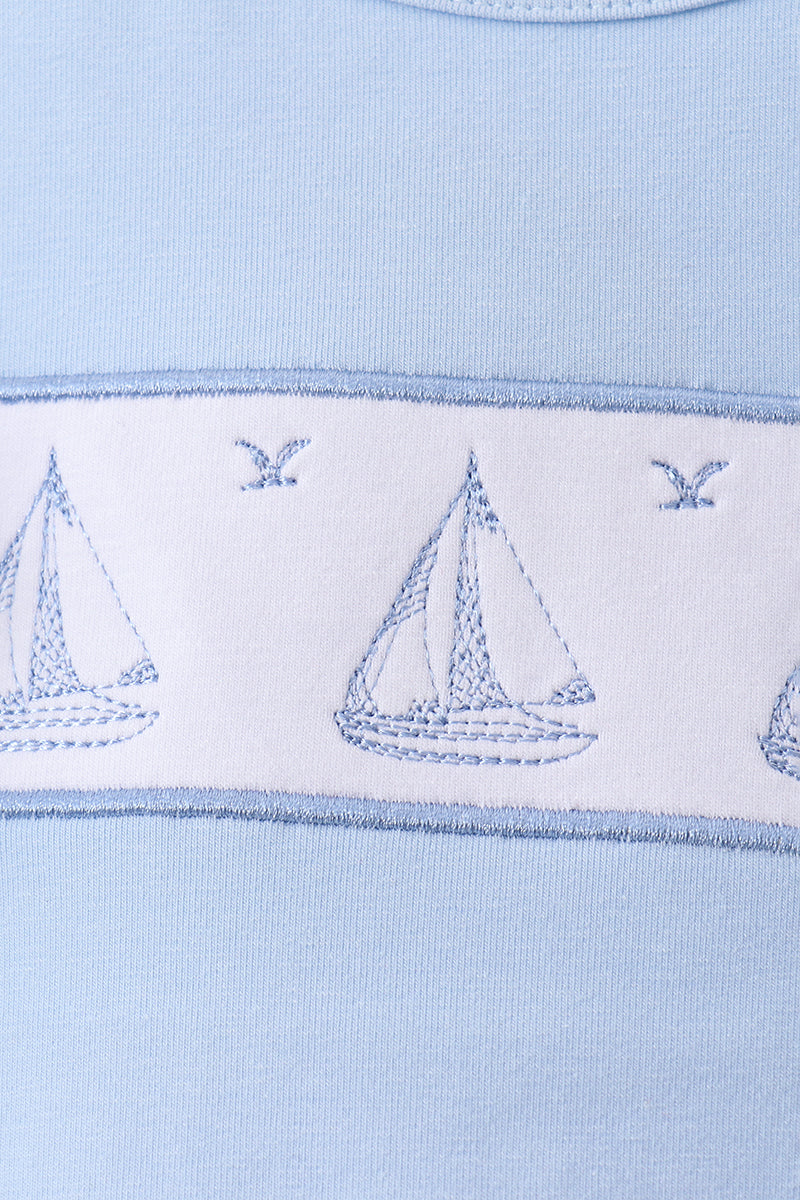 Blue Sailboat Embroidered Skorts Set