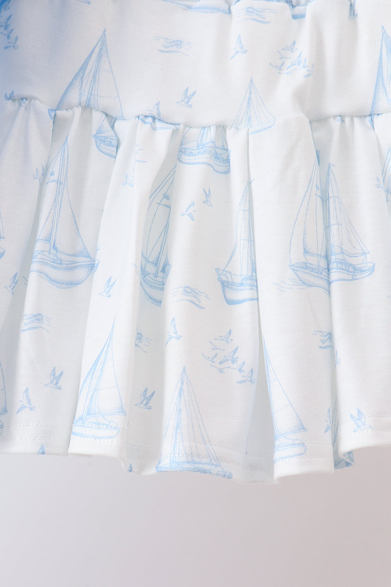 Blue Sailboat Embroidered Skorts Set