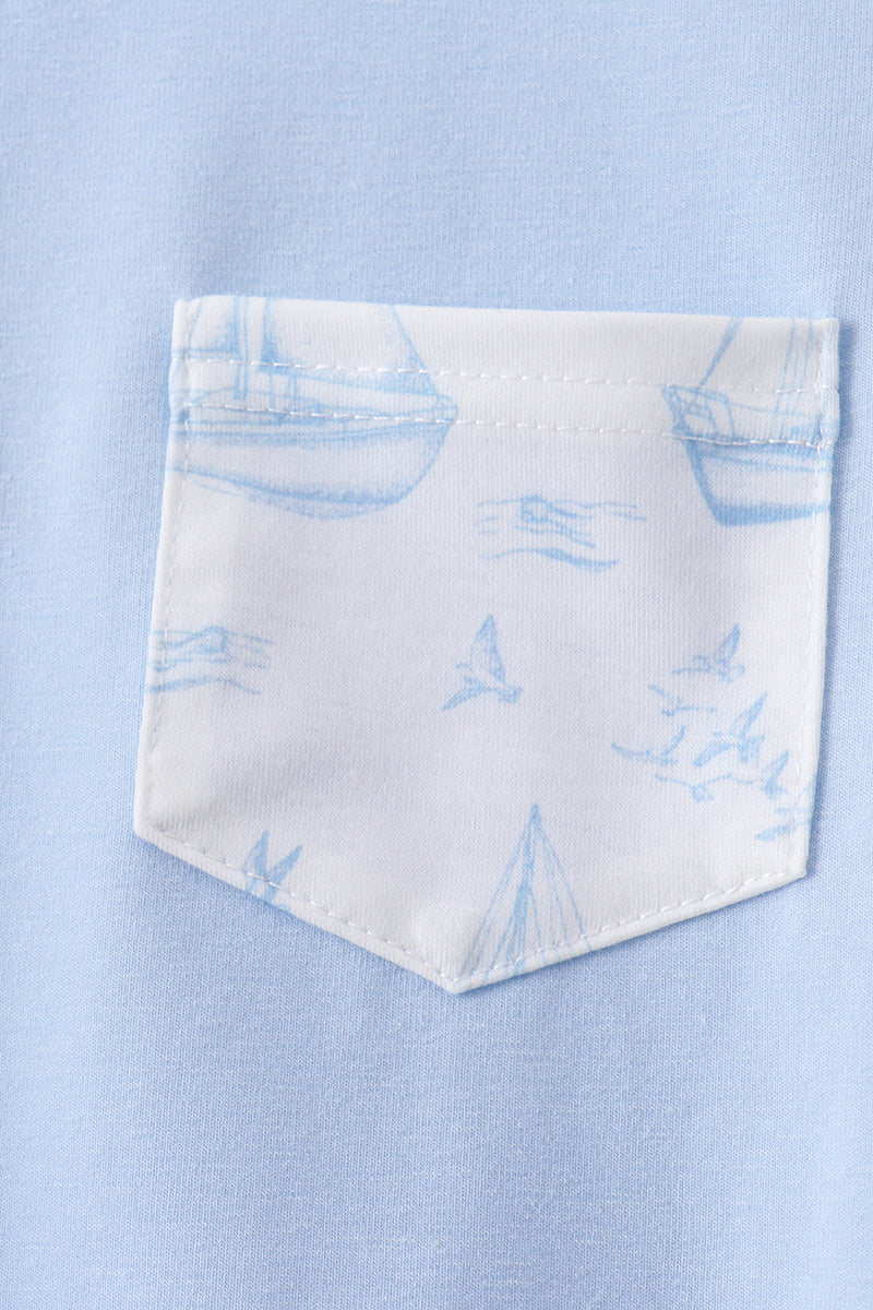 Blue Sailboat Shorts Set