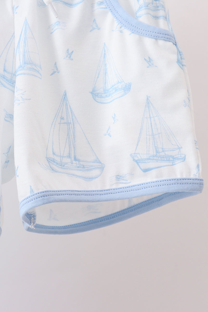 Blue Sailboat Shorts Set