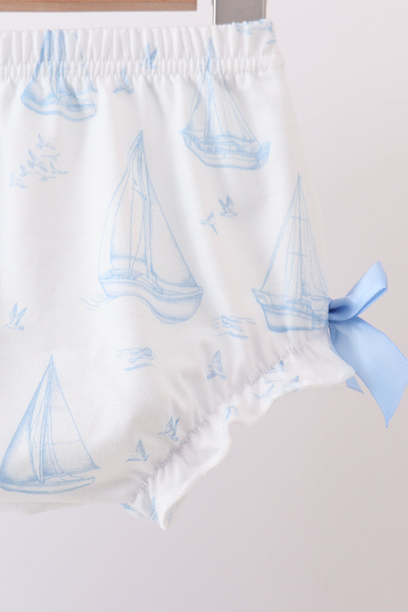 Blue Sailboat Smocked Scalloped Bloomer Set