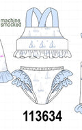 Blue Sailboat Smocked 2PC Swimsuit