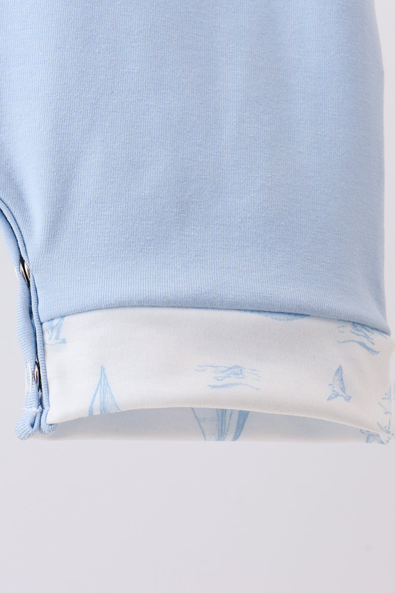 Blue Sailboat Embroidered Jon Jon