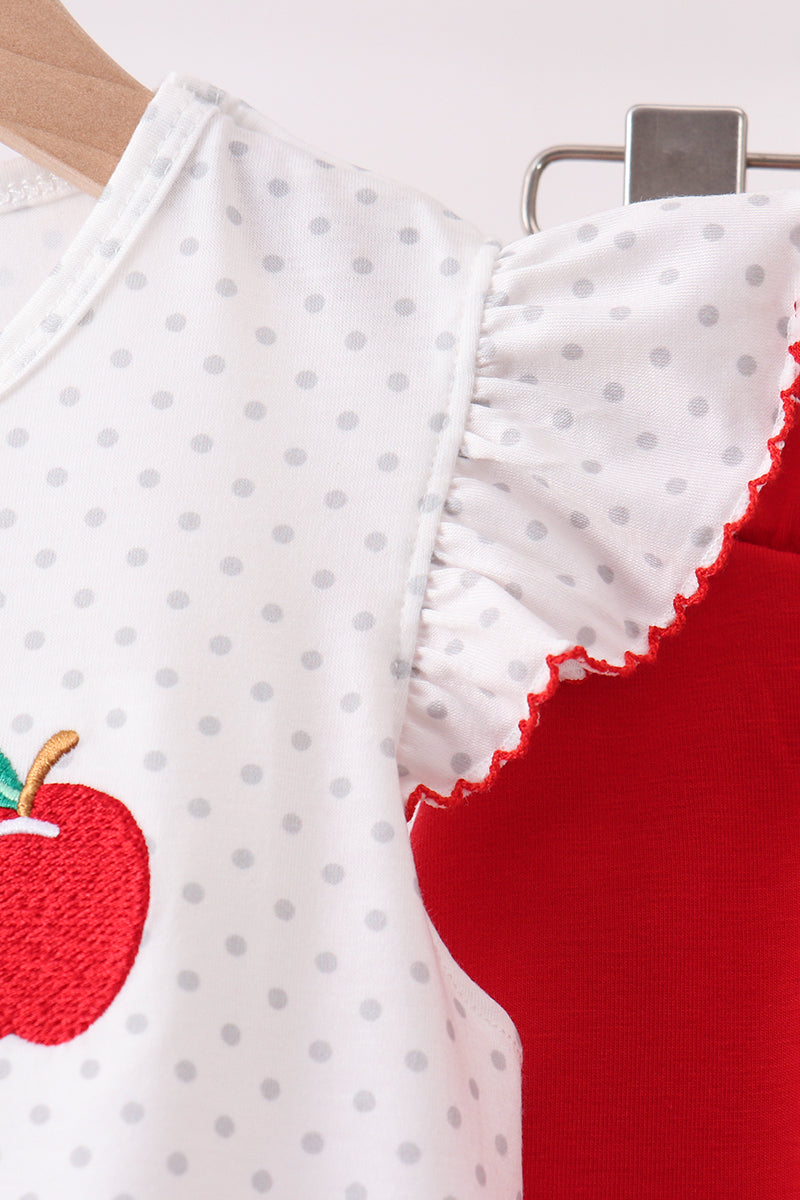 Red Apple Embroidered Skorts Set
