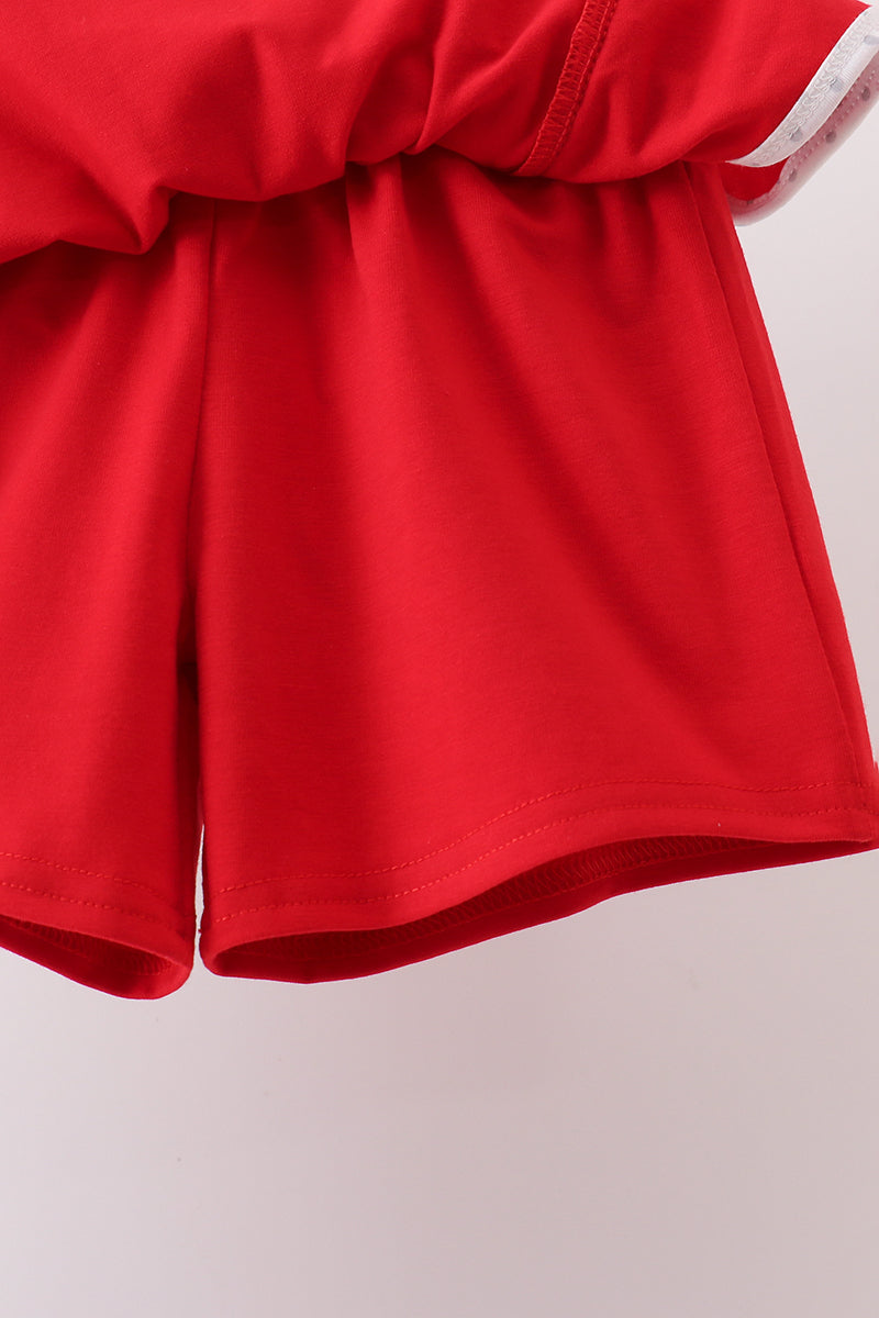 Red Apple Embroidered Skorts Set