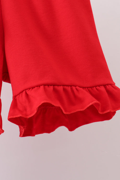 Blue Apple Embroidered Plaid Ruffle Shorts Set