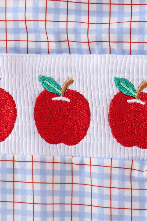 Blue Apple Embroidered Plaid Jon Jon