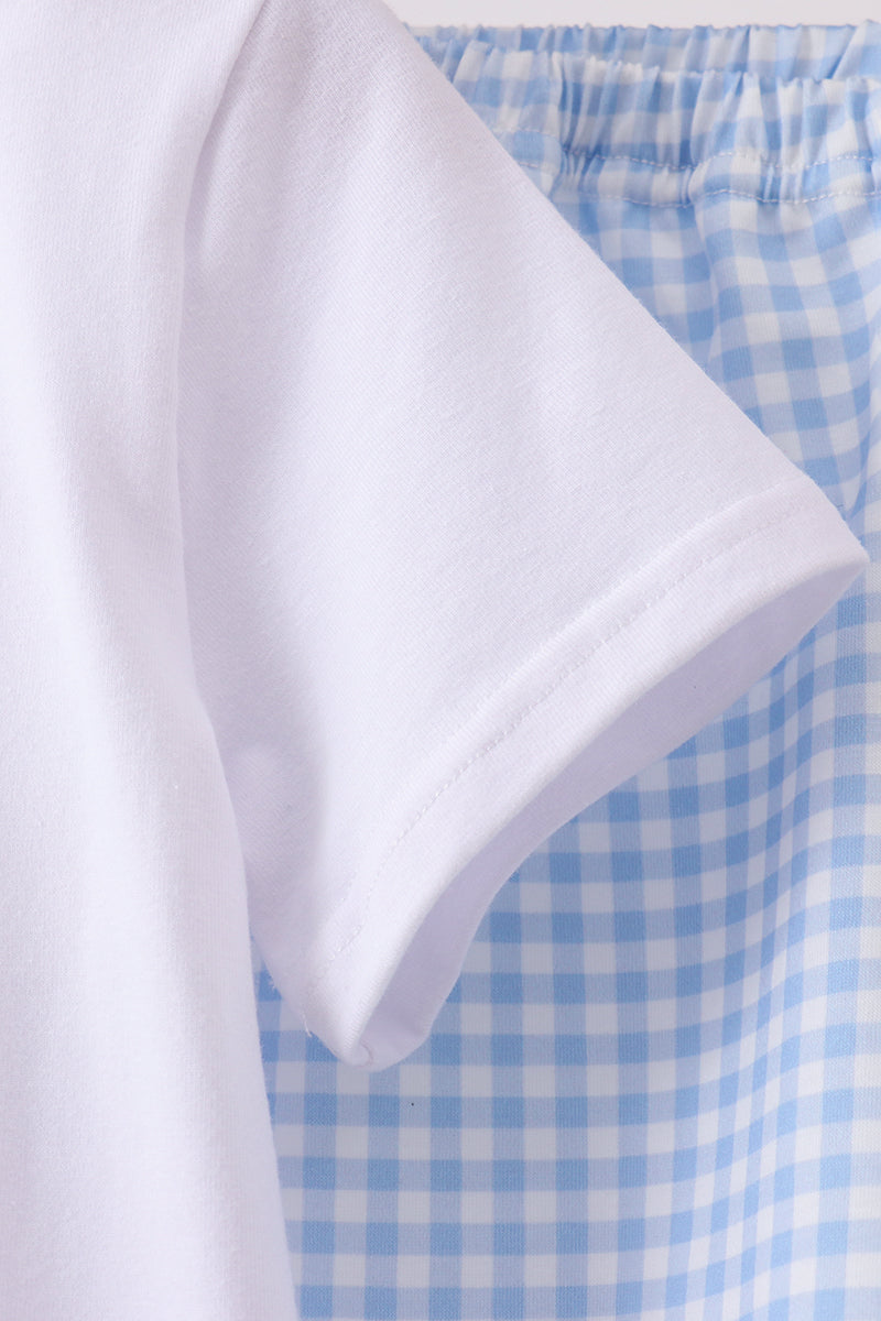 Blue Pumpkin Embroidered Gingham Shorts Set