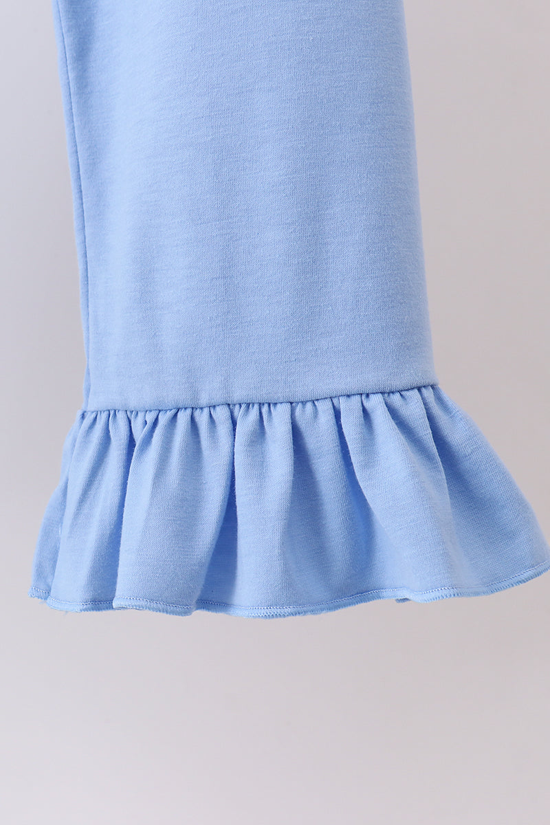 Blue Floral Print Ruffle Pants Set