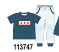 Teal Apple Embroidered Stripe Pants Set