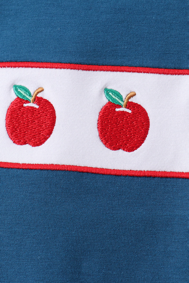Teal Apple Embroidered Stripe Pants Set