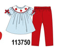 Blue Apple Embroidered Pants Set