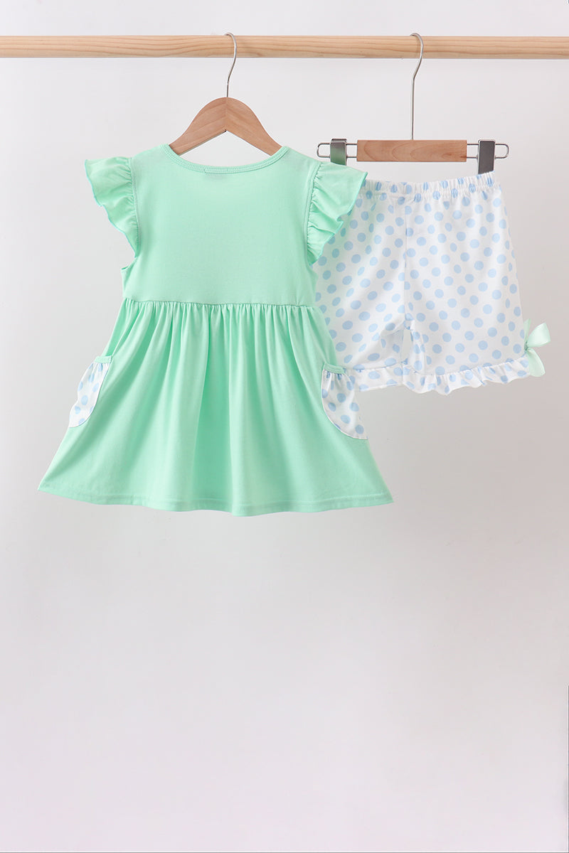 Mint Crayon Applique Ruffle Shorts Set