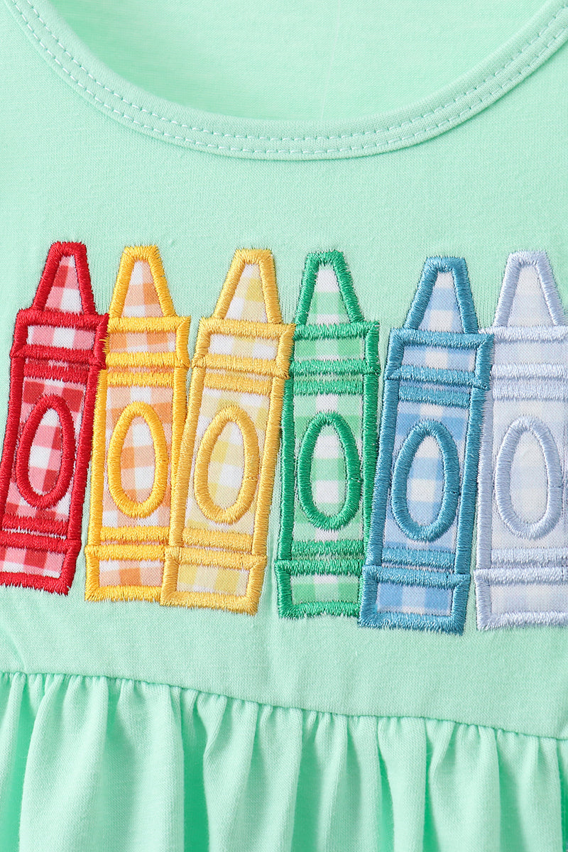 Mint Crayon Applique Ruffle Shorts Set