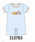 Blue Puppy Ball Embroidered Stripe Romper