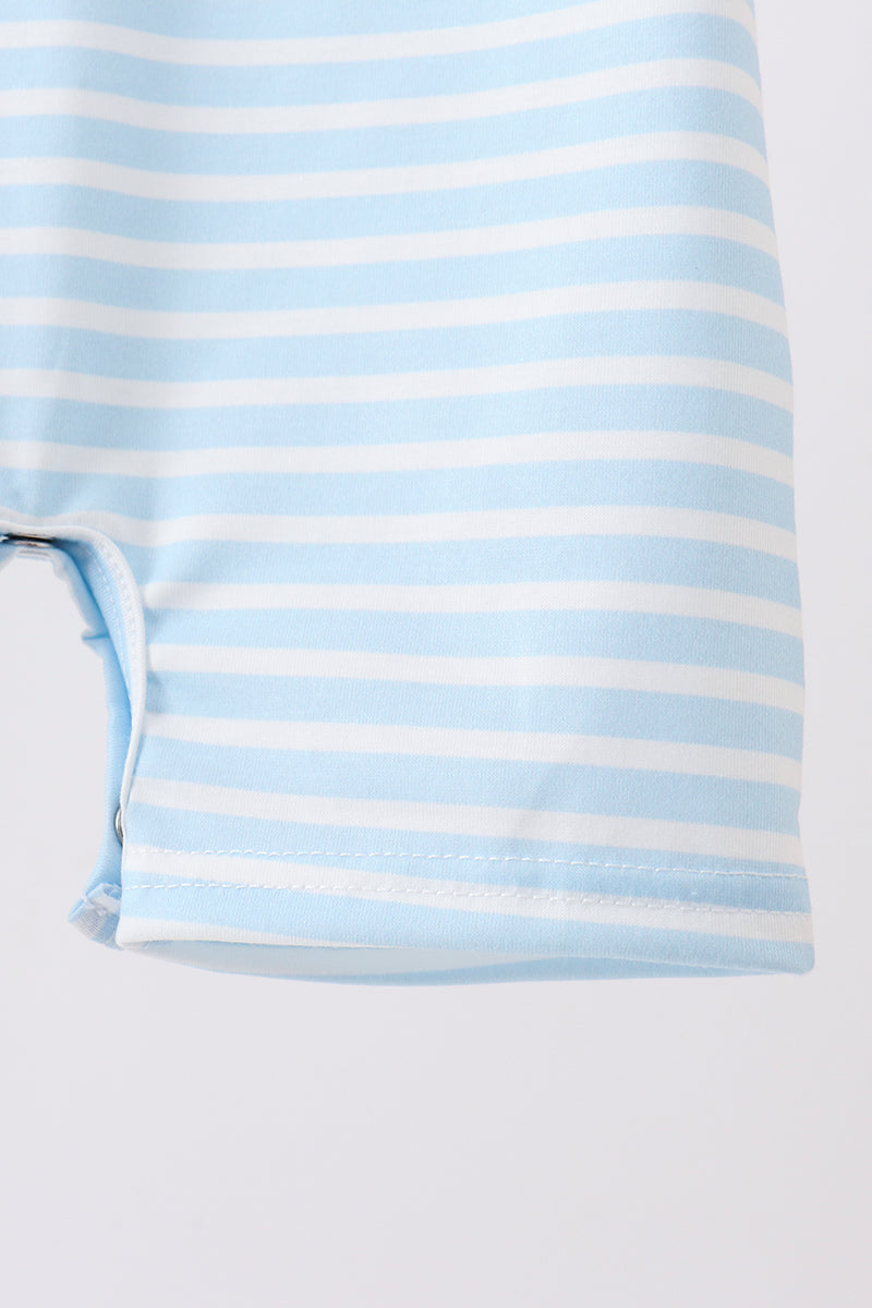 Blue Puppy Ball Embroidered Stripe Romper