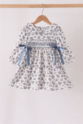 Teal floral smocked bow dress