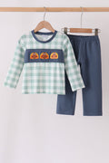 Sage Turkey Embroidery Gingham Pants Set
