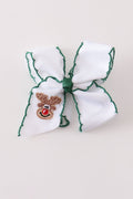 Forest reindeer embroidery crochet edge hair bow