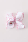 Pink santa claus embroidery crochet edge hair bow