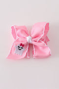 Pink ghost embroidery crochet edge hair bow