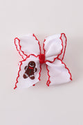 Red gingerbread embroidery crochet edge hair bow