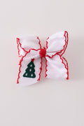 Red christmas tree embroidery crochet edge hair bow