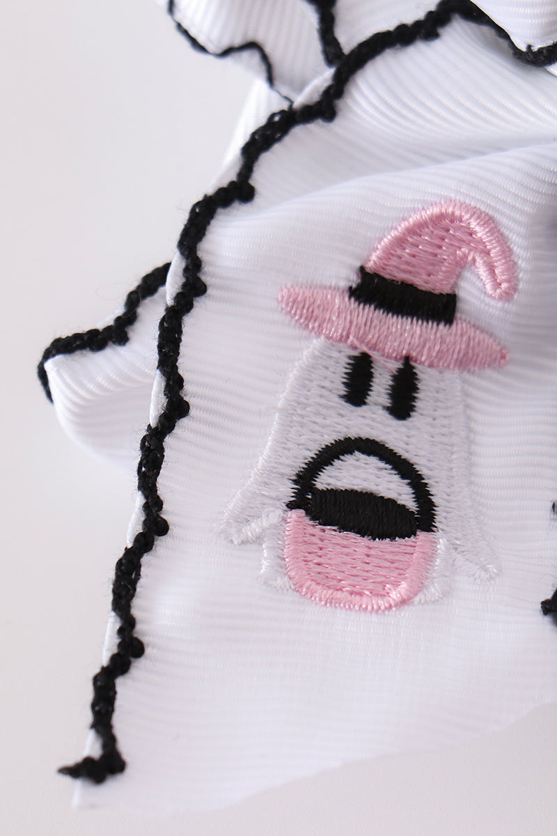 Black ghost embroidery crochet edge hair bow