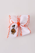 Orange goose pumpkin embroidery crochet edge hair bow