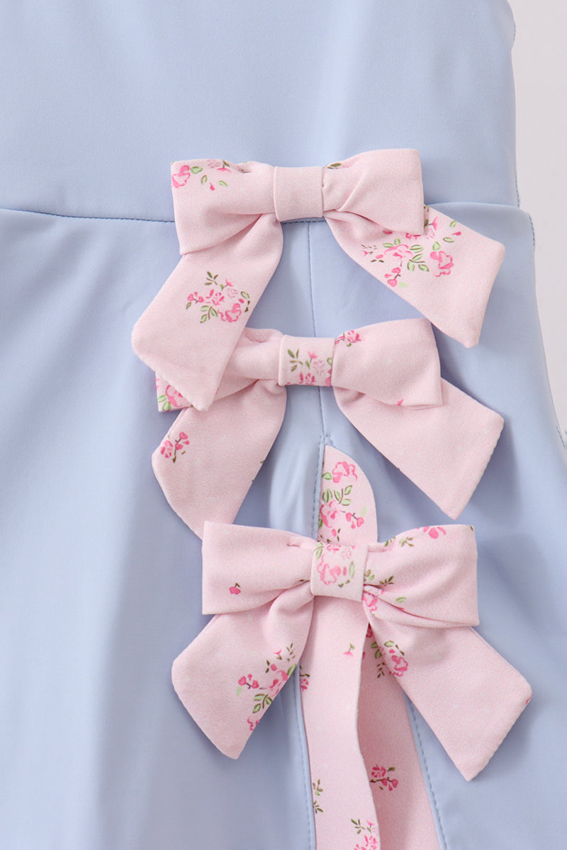 Blue Performance Bow Sash Scalloped Dress