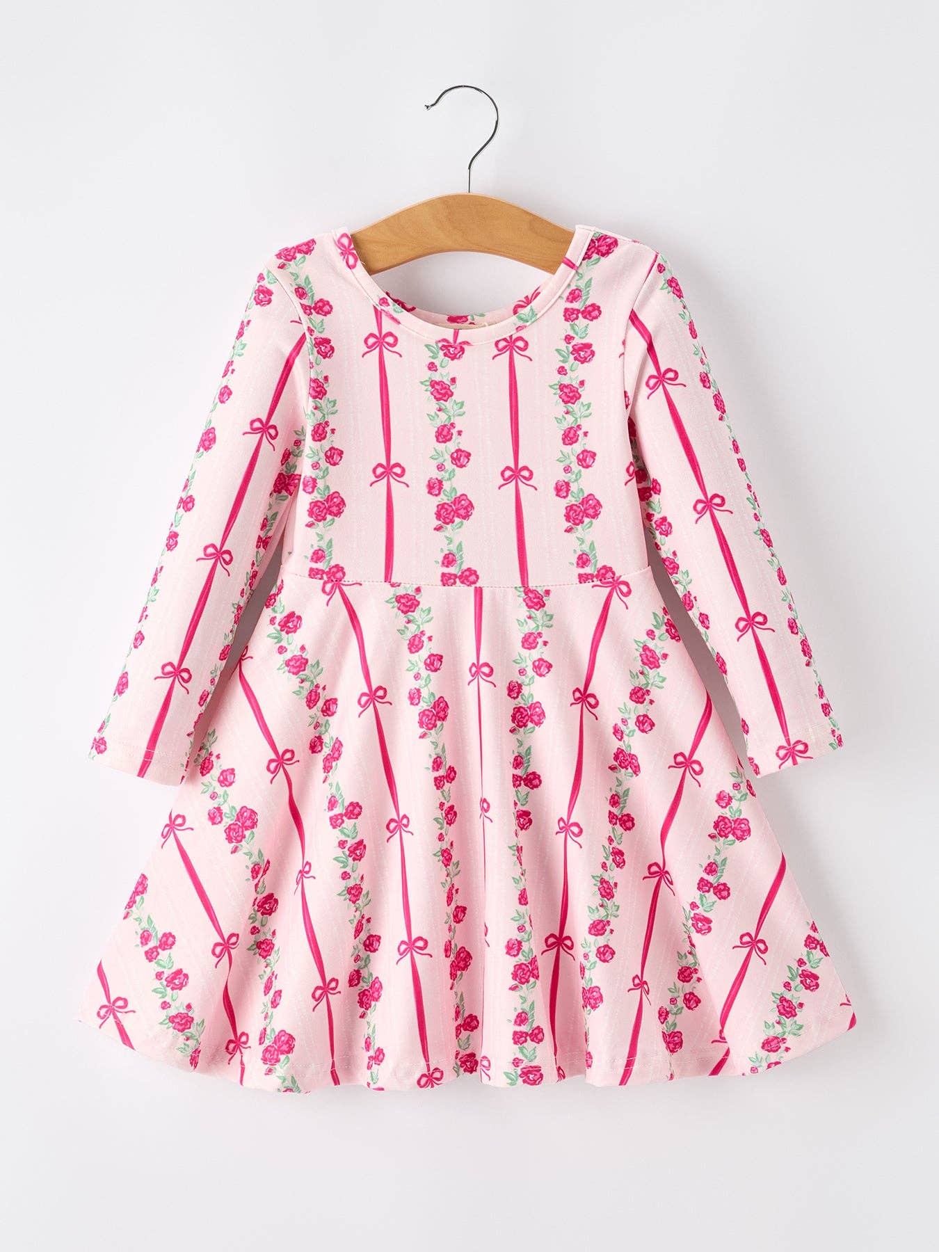 Girls Bow Rose Dress Long Sleeve Twirl Dress SHIPS AUGUST