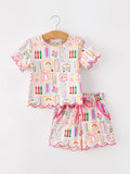 Back to School Print Girl Short Set Scallop Hem SHIPS AUGUST