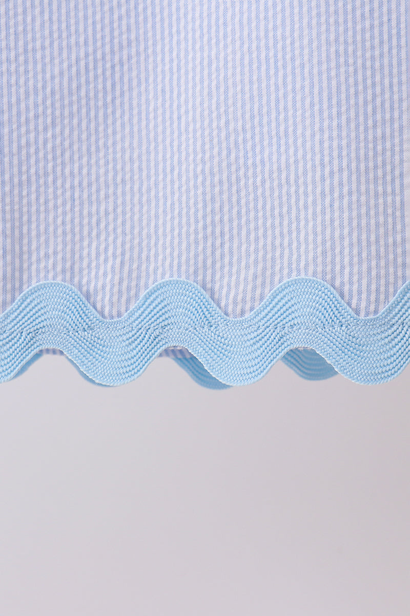 Blue Seersucker Stripe Scalloped Dress