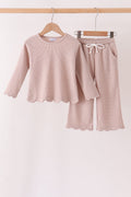 Beige scalloped pants set