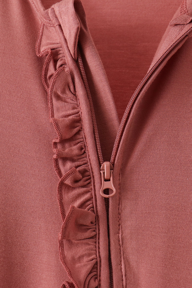 Dusty rose ruffle zipper bamboo anti-slip romper