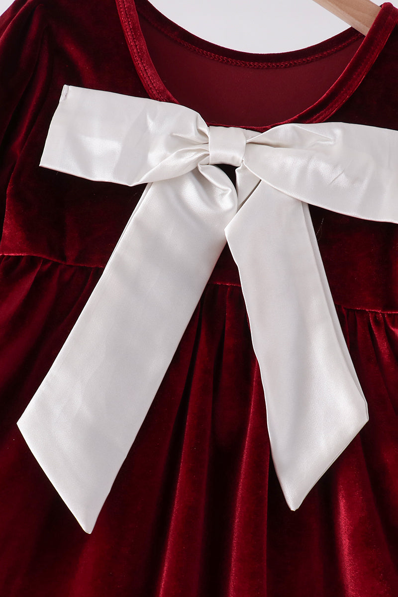 Maroon velvet bow dress