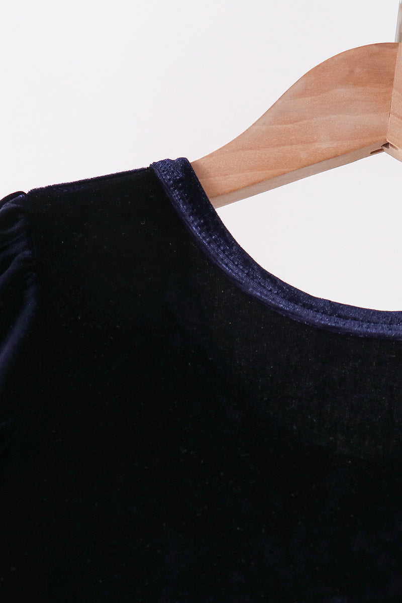 Navy velvet bow dress