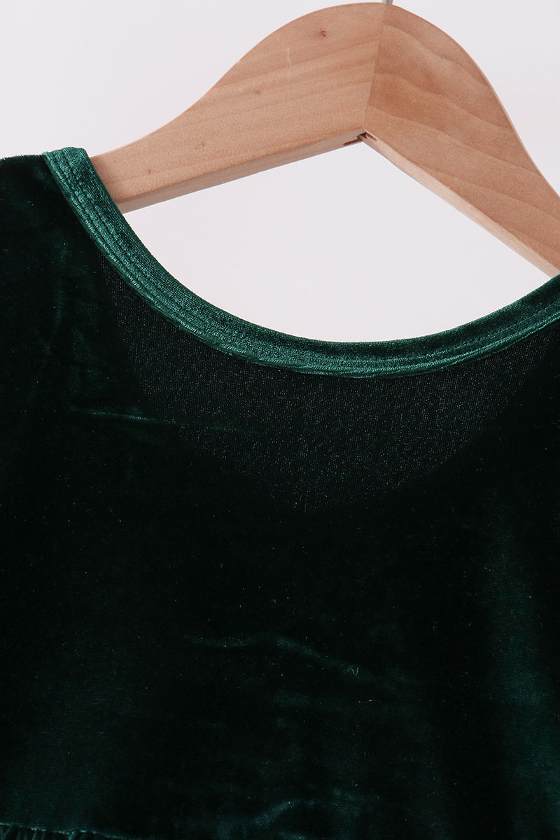 Green velvet bow dress