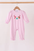 Pink christmas tree gingerbread embroidery romper