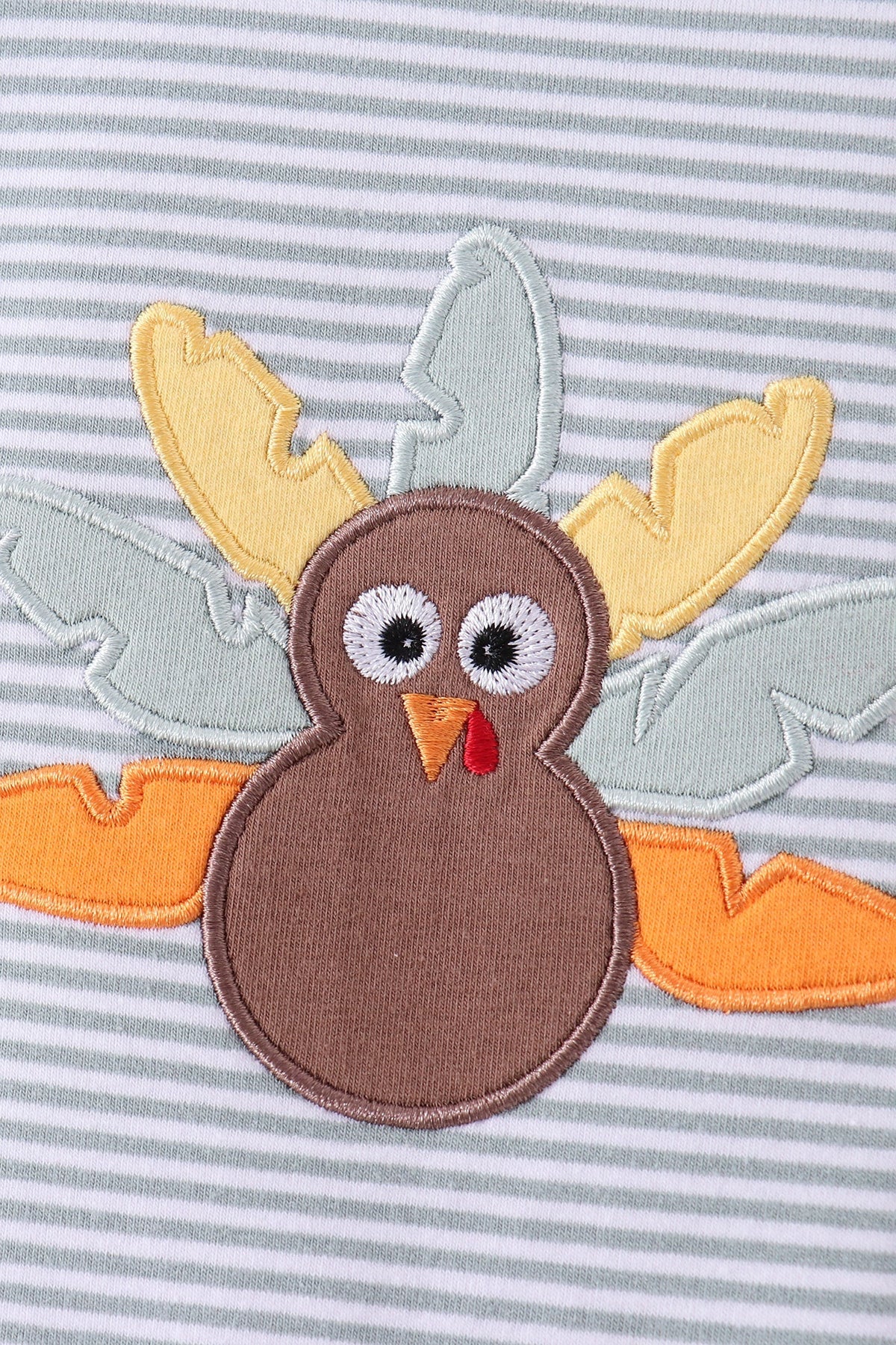 Sage turkey embroidery stripe romper