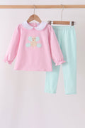 Pink turkey embroidery stripe pants set