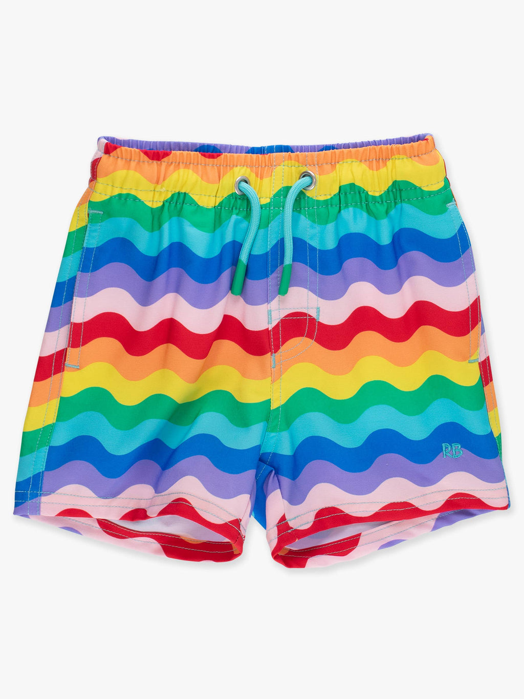 Boys Rainbow Wavy Stripe Performance Hybrid Swim Trunks