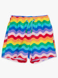 Boys Rainbow Wavy Stripe Performance Hybrid Swim Trunks