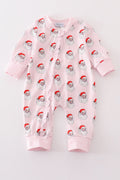 Pink santa print Zipper girl romper