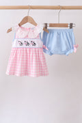 Pink Cow Plaid Embroidered Bloomer Set
