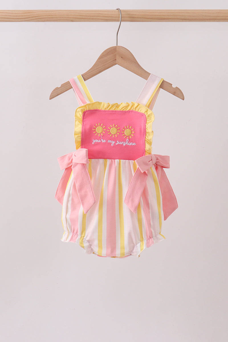 You're my sunshine Stripe Embroidered Bow Bubble
