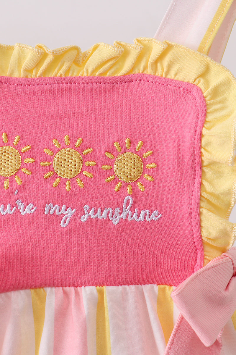 You're my sunshine Stripe Embroidered Bow Bubble