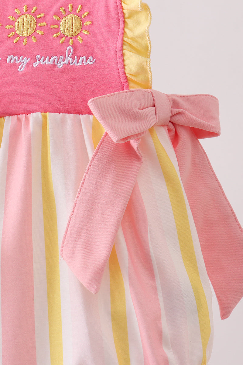 You're my sunshine Stripe Embroidered Bow Bubble